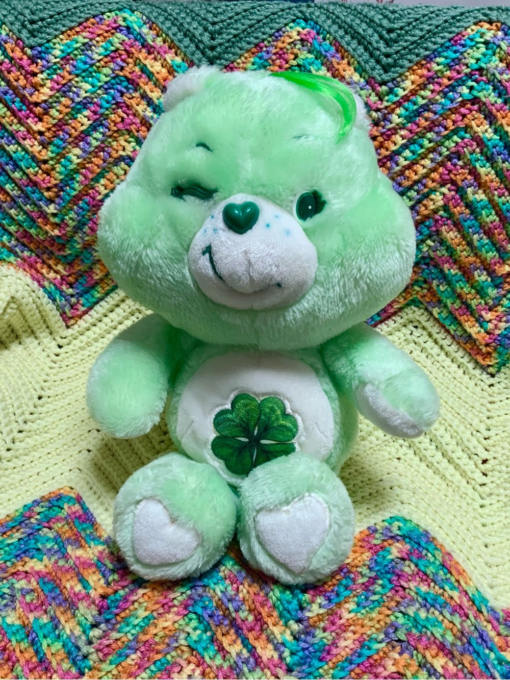 Vintage 1983 Kenner Care Bear Good Luck Green Plush 13" Stuffed Animal Shamrock